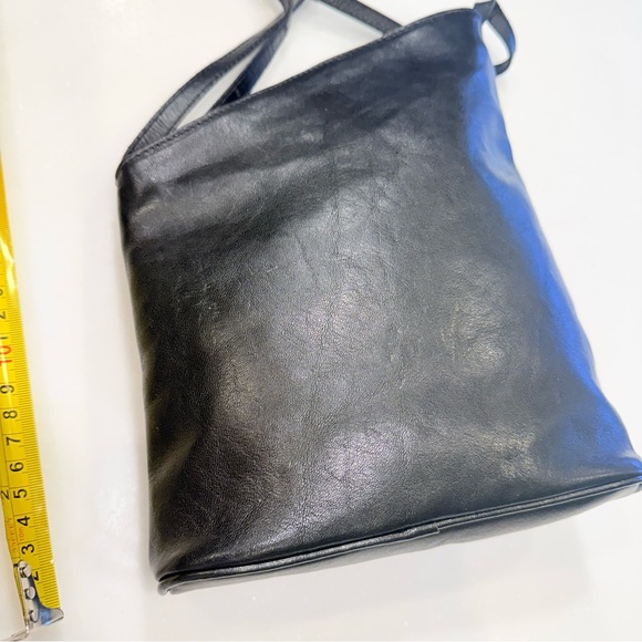 Lango Paris VTG Black Leather Asymmetrical Shoulder Bag EUC RARE - Picture 3 of 16